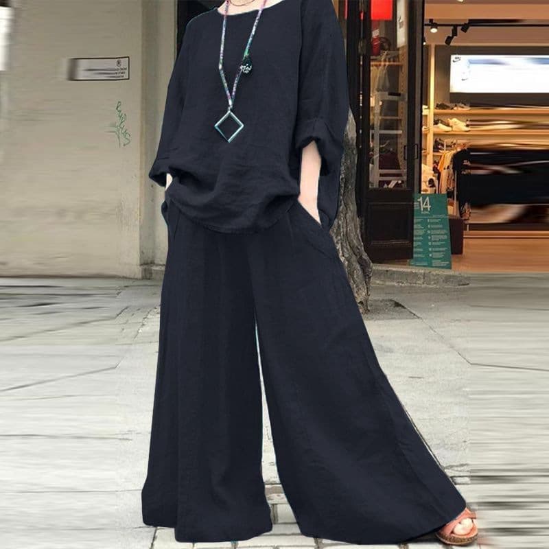 パンツセットアップ 麻混リラックスワイドセットアップ