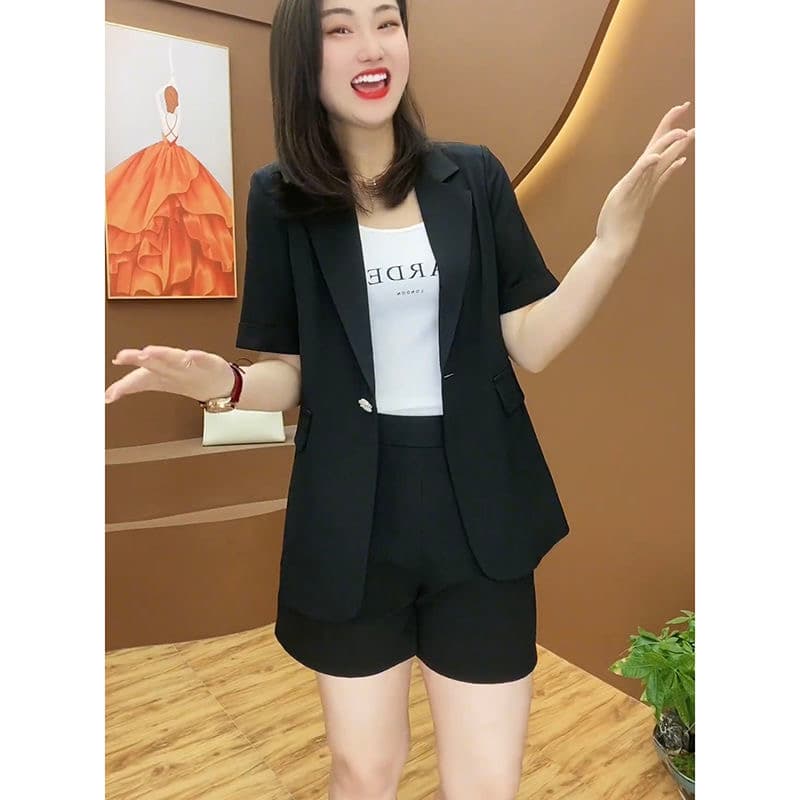 パンツセットアップ ゆったり半袖ジャケットショートパンツセット