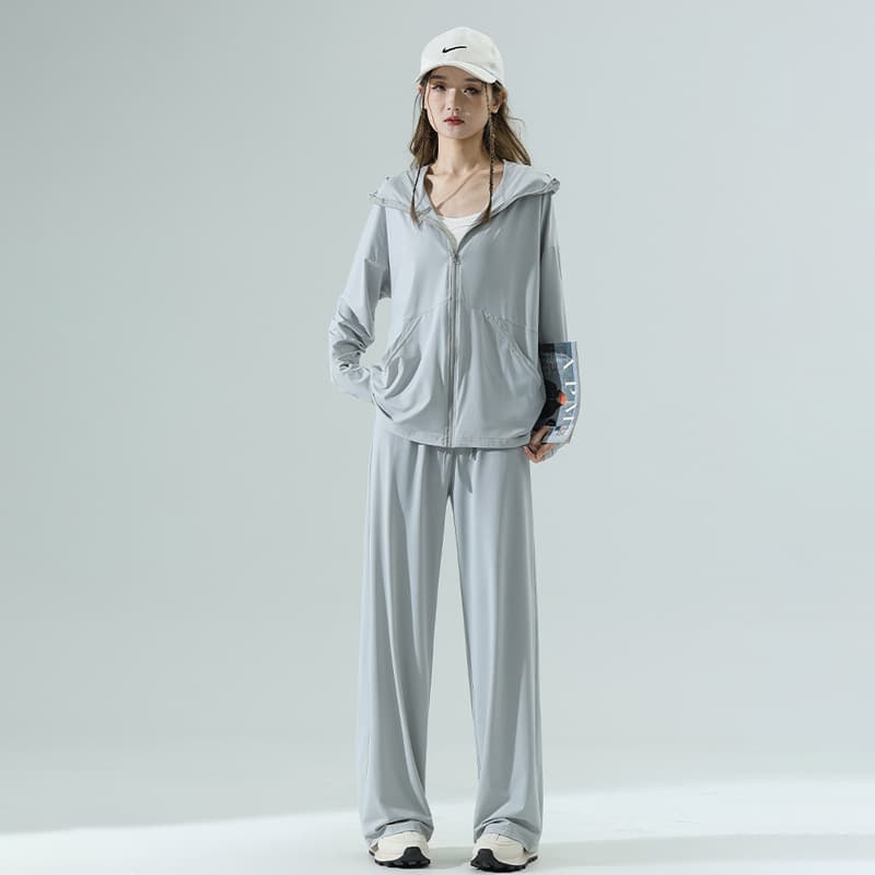 パンツセットアップ 氷絹素材フーディーワイドパンツセット