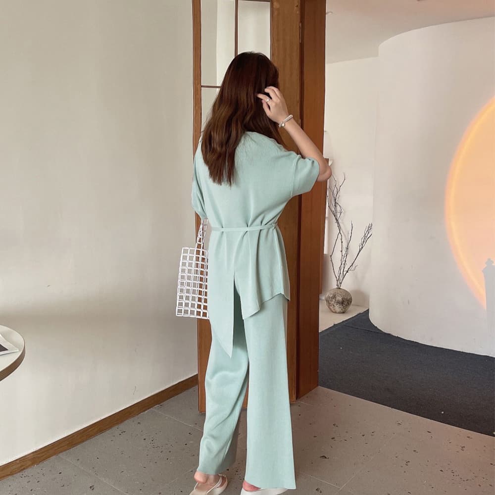 パンツセットアップ 冷感サマーニット ワイドパンツ セットアップ