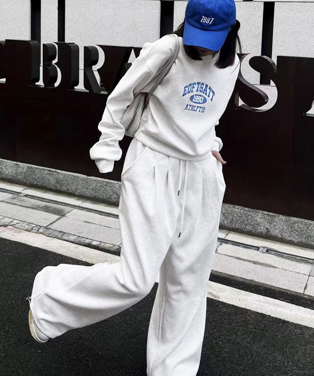 裏起毛カレッジロゴワイドパンツセットアップ上下組