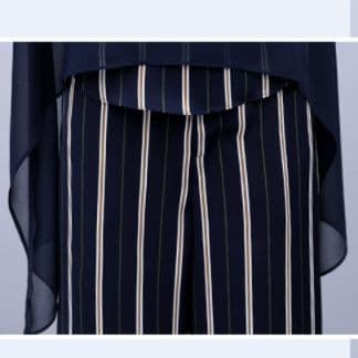 パンツセットアップ 優美シフォン重ね着風ストライプセット