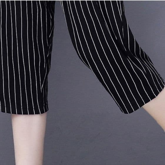 パンツセットアップ ストライプ切替ワイドパンツセット