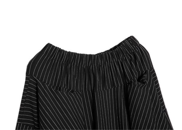 ふんわりシルエットのストライプ柄ワイドパンツのセットアップ