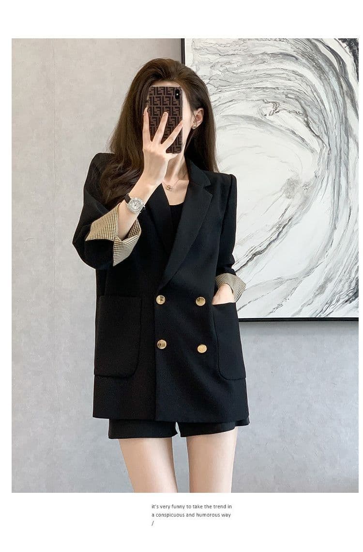 パンツセットアップ 袖口切替ダブルジャケットショート