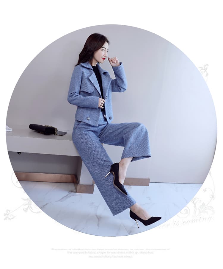 パンツセットアップ 上質ウール調ワイドパンツセットアップ