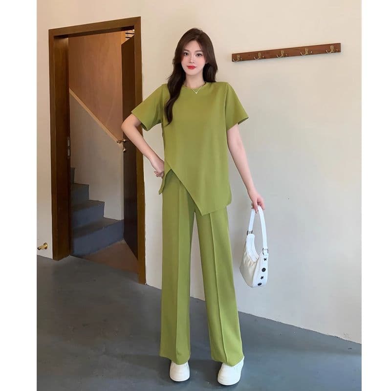 パンツセットアップ アシンメトリーデザインワイドパンツセット