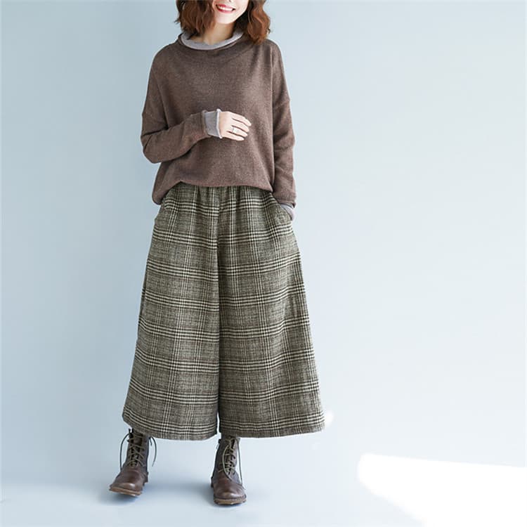 パンツセットアップ 秋冬新作 格子柄 ワイド キュロット ゆったり 七分丈