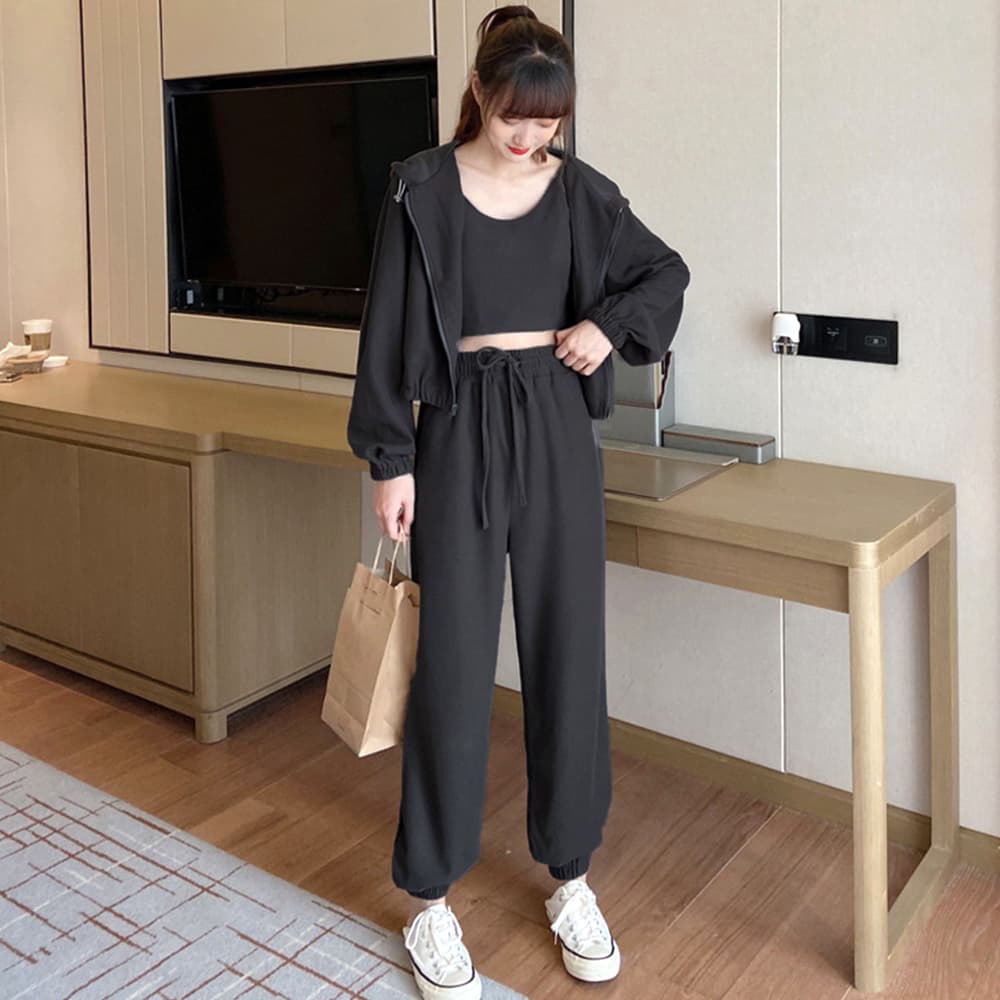 パンツセットアップ 韓国風ワイドパンツスウェット3点セット レディース