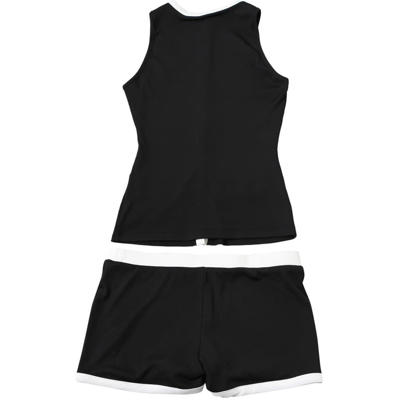 パンツセットアップ 配色切替えノースリーブベスト風ショートパンツセット