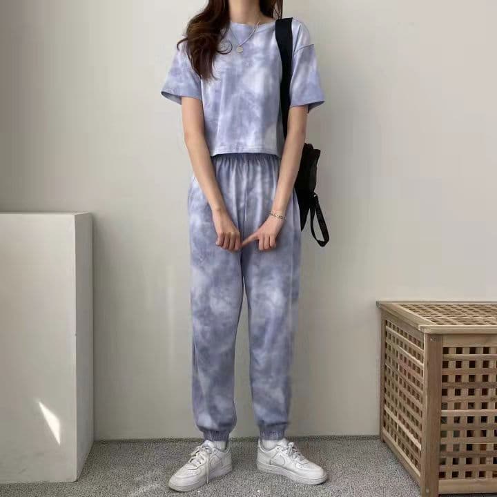 パンツセットアップ もやもや染め風ワイドセットアップ
