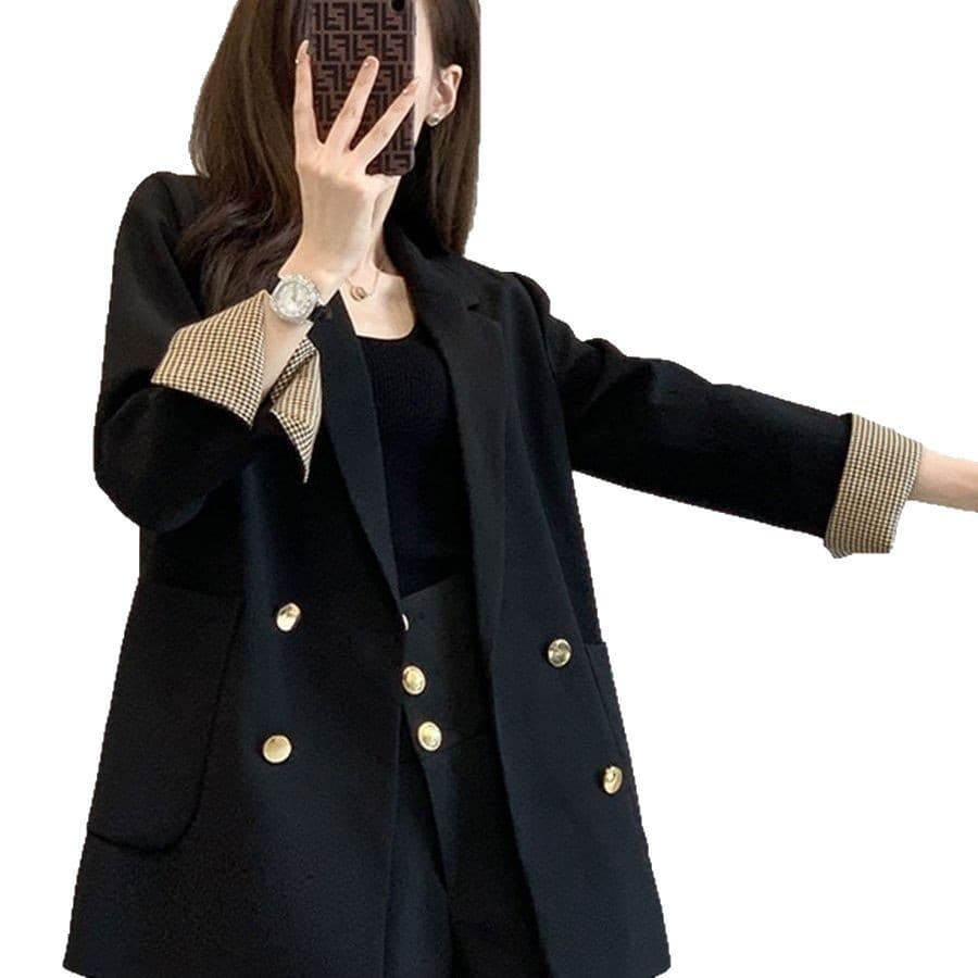 パンツセットアップ 袖口切替ダブルジャケットショート