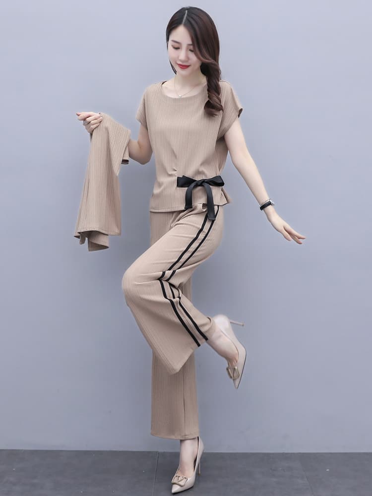 パンツセットアップ 三点セット プレッション ワイドパンツ