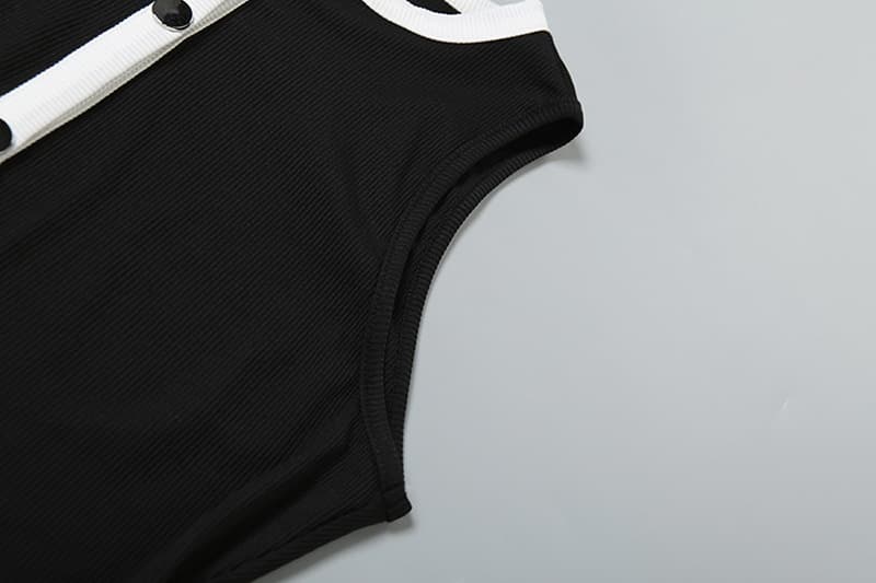 パンツセットアップ 配色切替えノースリーブベスト風ショートパンツセット