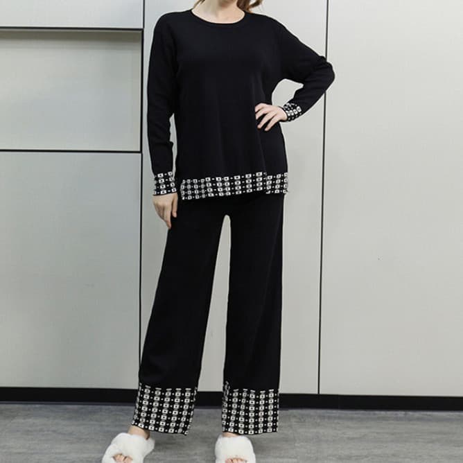 幾何学柄切替ワイドパンツセットアップ