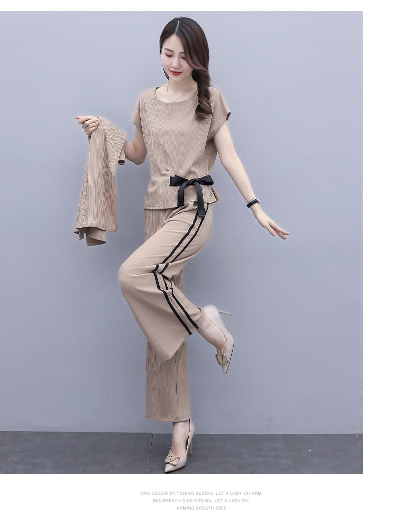 パンツセットアップ 三点セット プレッション ワイドパンツ
