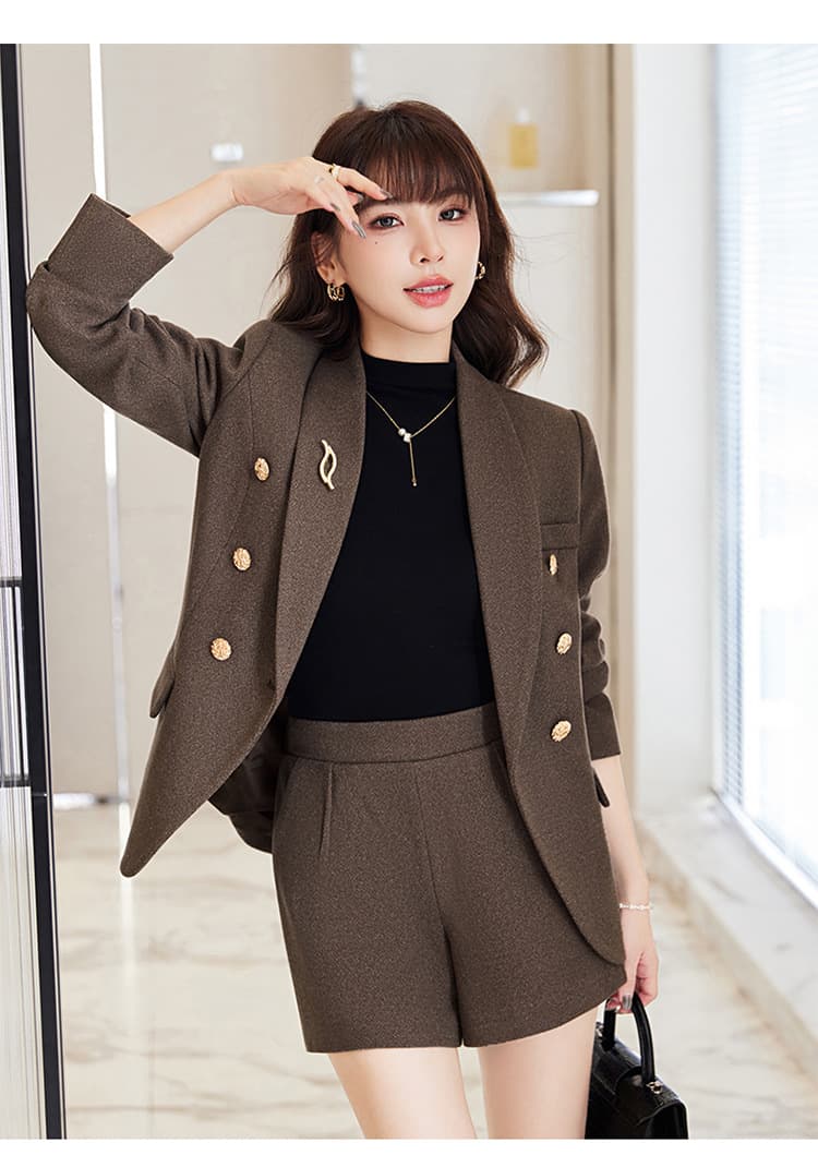 パンツセットアップ 上品金ボタンダブルジャケットショートパンツ