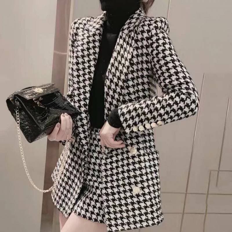 パンツセットアップ 千鳥格子ジャケットショートパンツセット