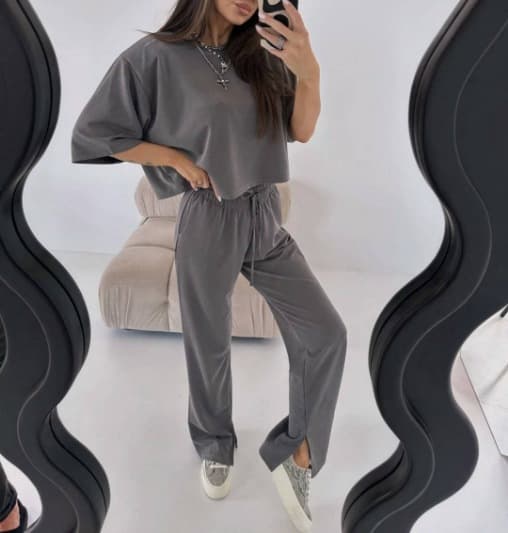 パンツセットアップ クロップド丈ゆったりパンツセット