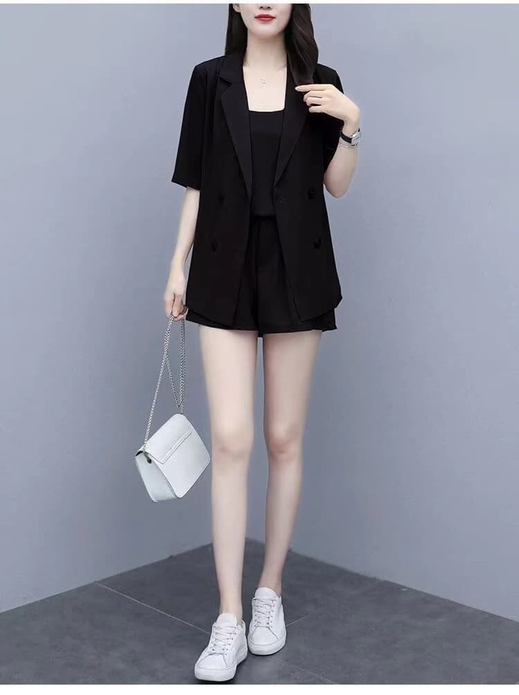パンツセットアップ 洗練半袖ジャケットショートパンツセット