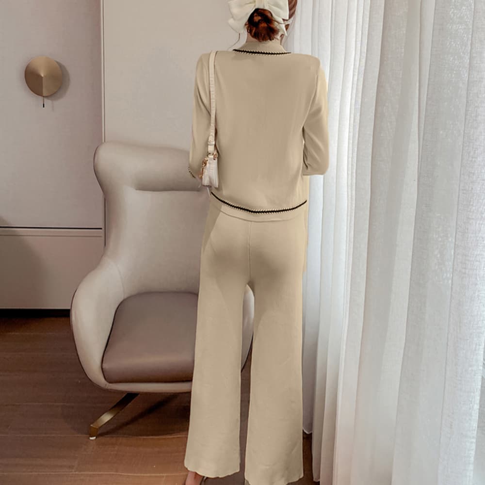 ニットワイドパンツセットアップ 秋冬レディース上下セット