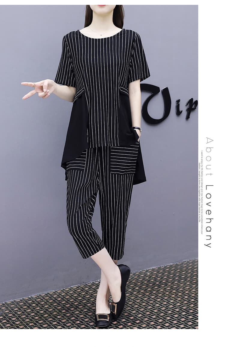 パンツセットアップ ストライプ切替ワイドパンツセット