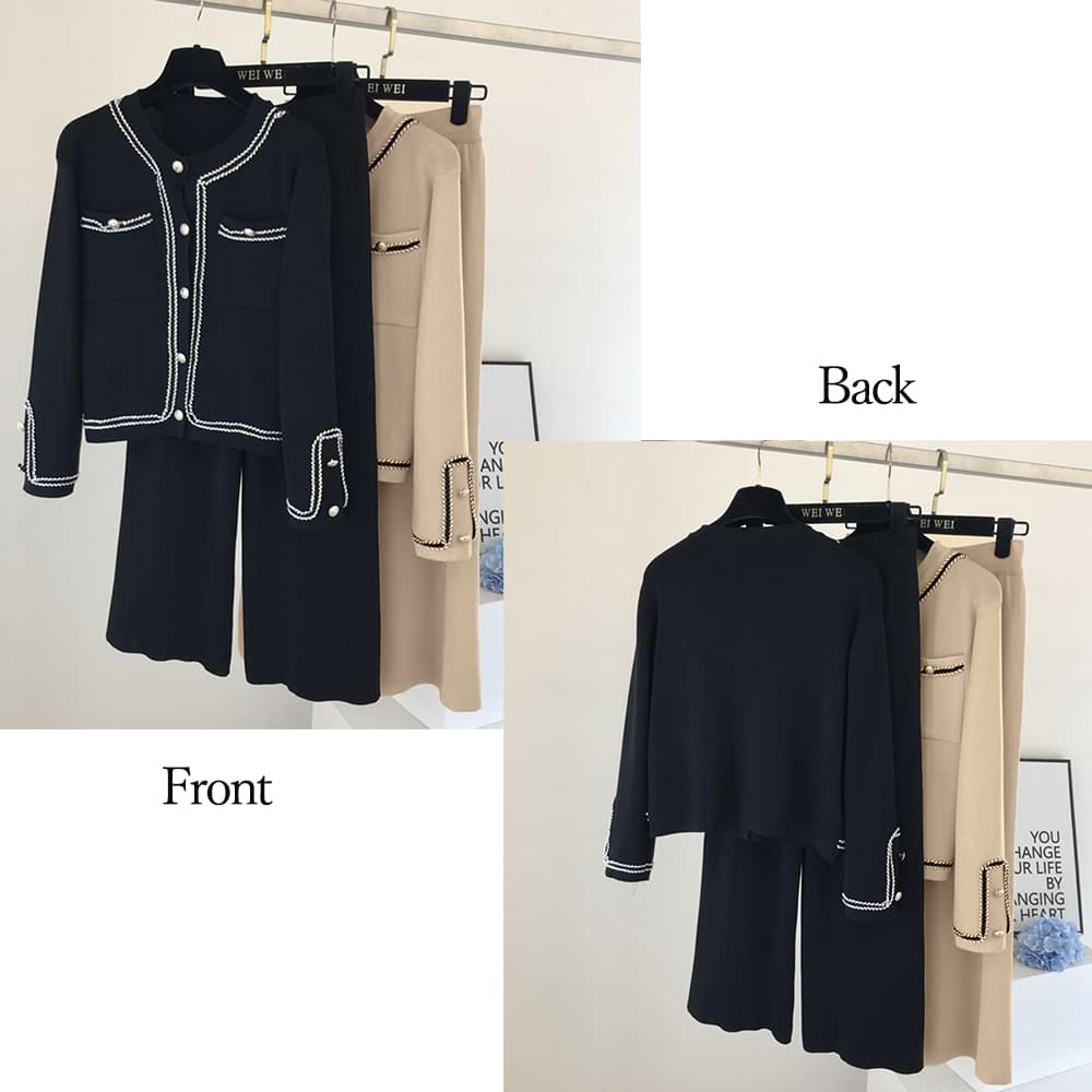 ニットワイドパンツセットアップ 秋冬レディース上下セット