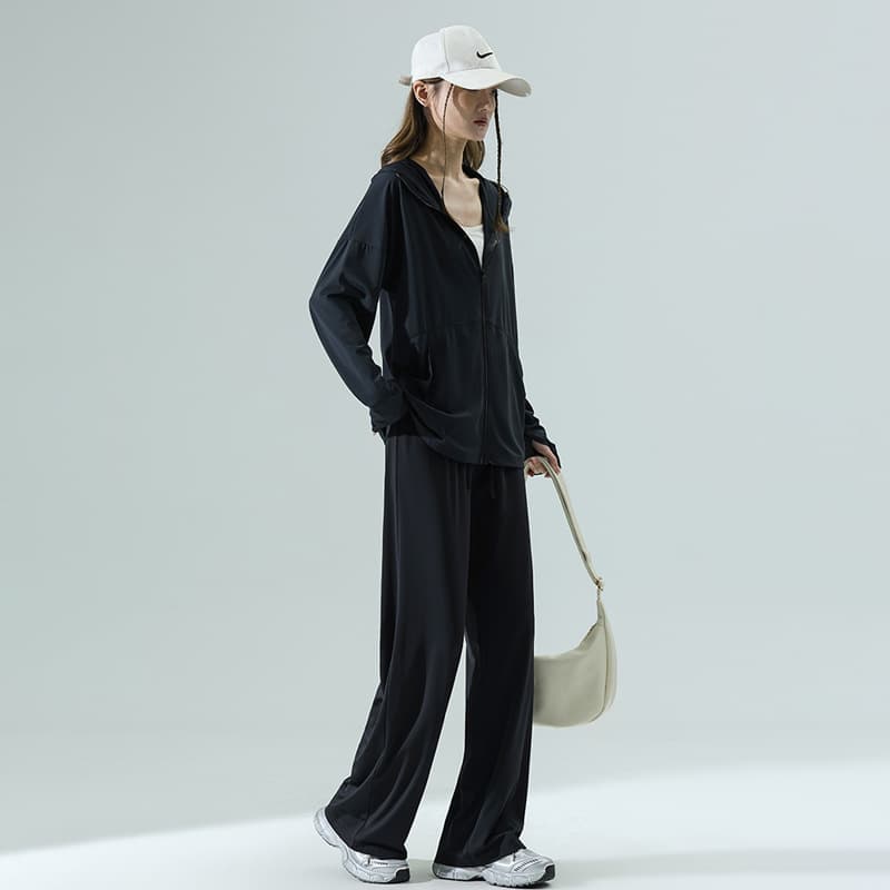 パンツセットアップ 氷絹素材フーディーワイドパンツセット