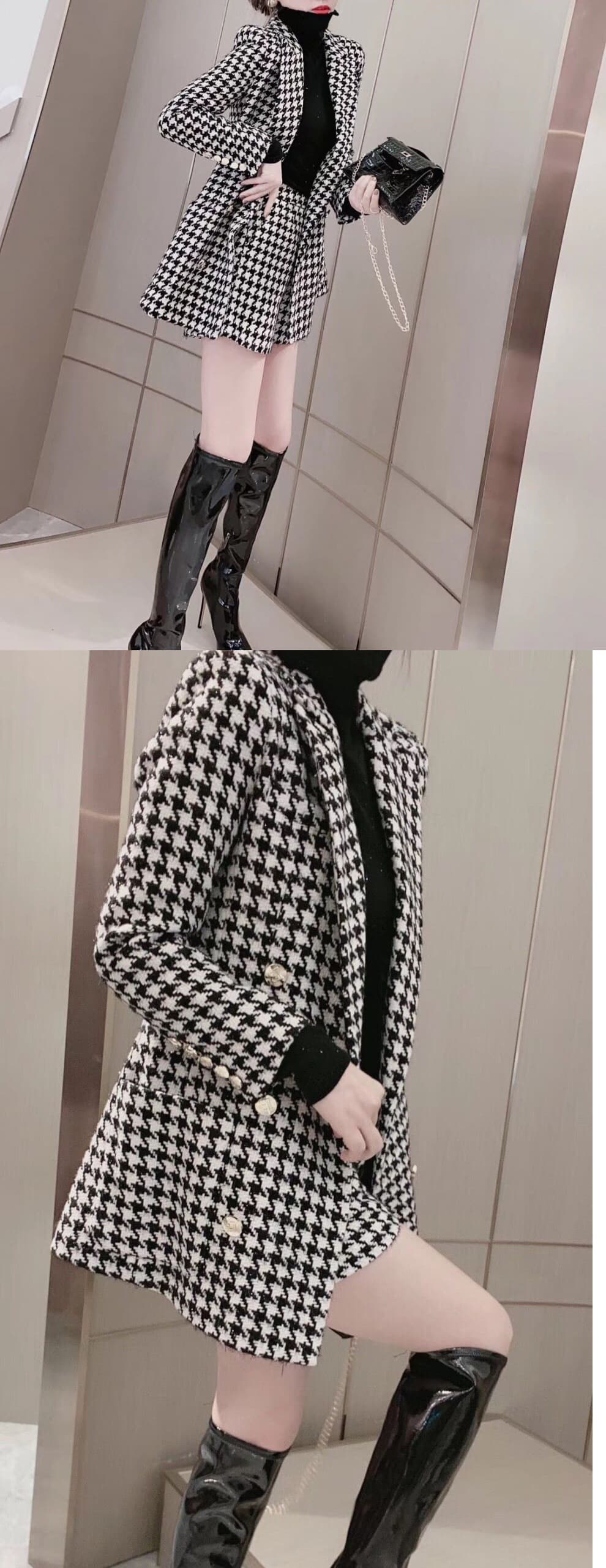 パンツセットアップ 千鳥格子ジャケットショートパンツセット