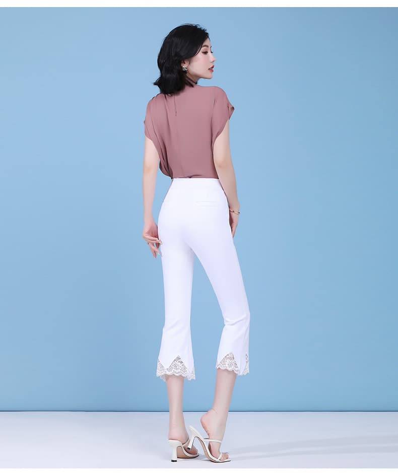 パンツセットアップ レース裾ワイドクロップドパンツ