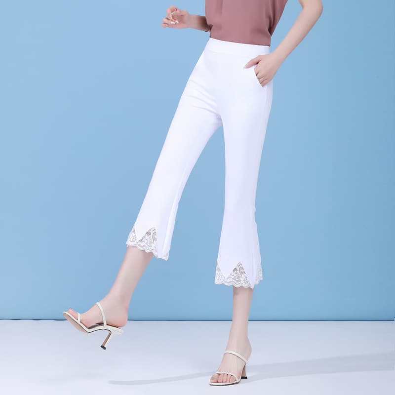 パンツセットアップ レース裾ワイドクロップドパンツ