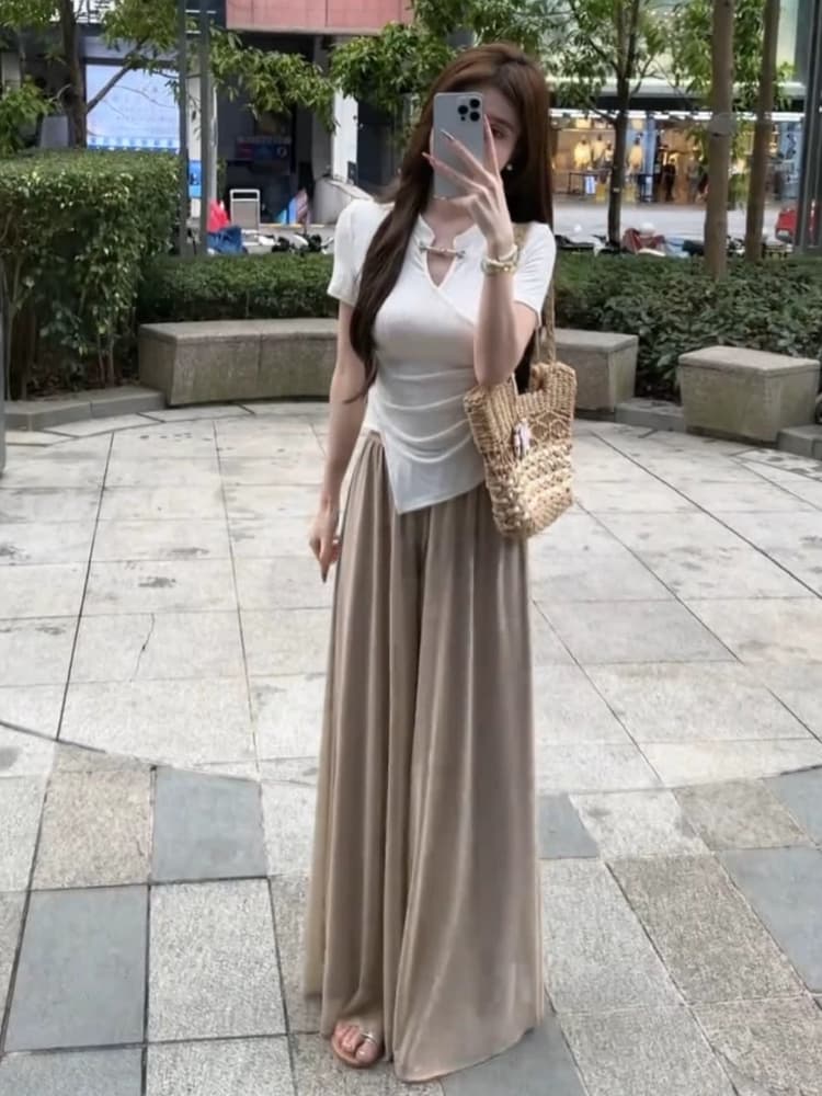 パンツセットアップ ワイド 上品リゾートワイドパンツセット