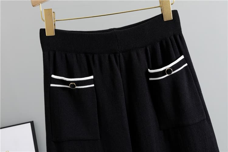 パンツセットアップ 市松模様ニットワイドパンツセット
