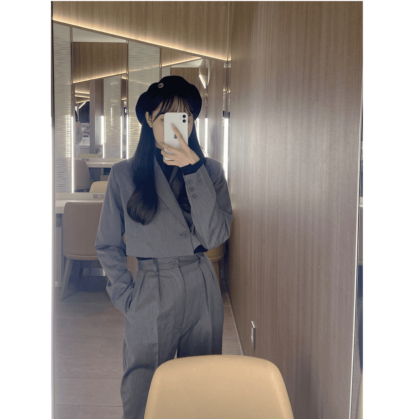 パンツセットアップ クロップド丈ジャケット×ワイドパンツセット