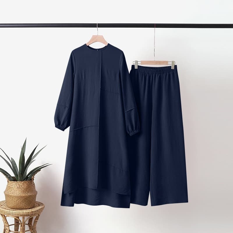 パンツセットアップ 上質チュニック風ワイドパンツセット