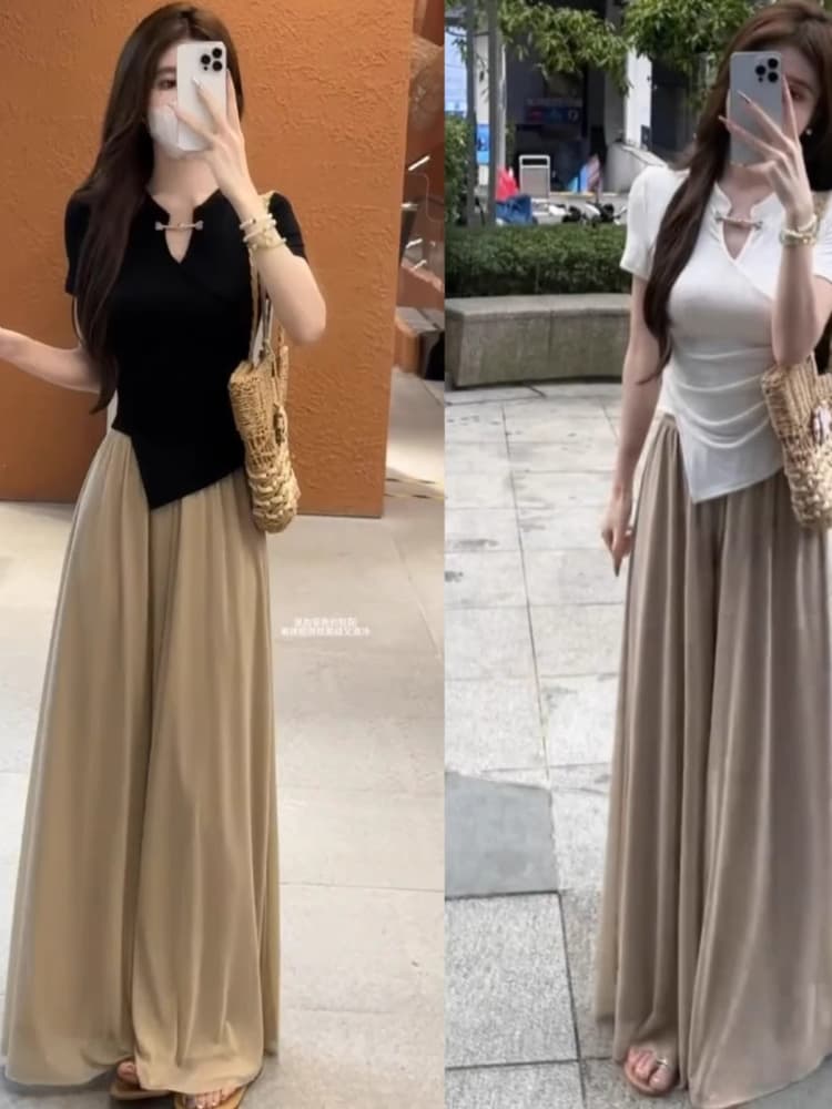 パンツセットアップ ワイド 上品リゾートワイドパンツセット