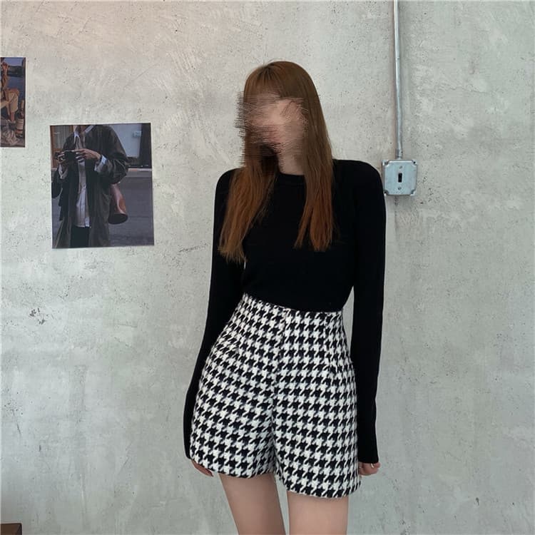 千鳥格子柄ハイウエストショートパンツセットアップ