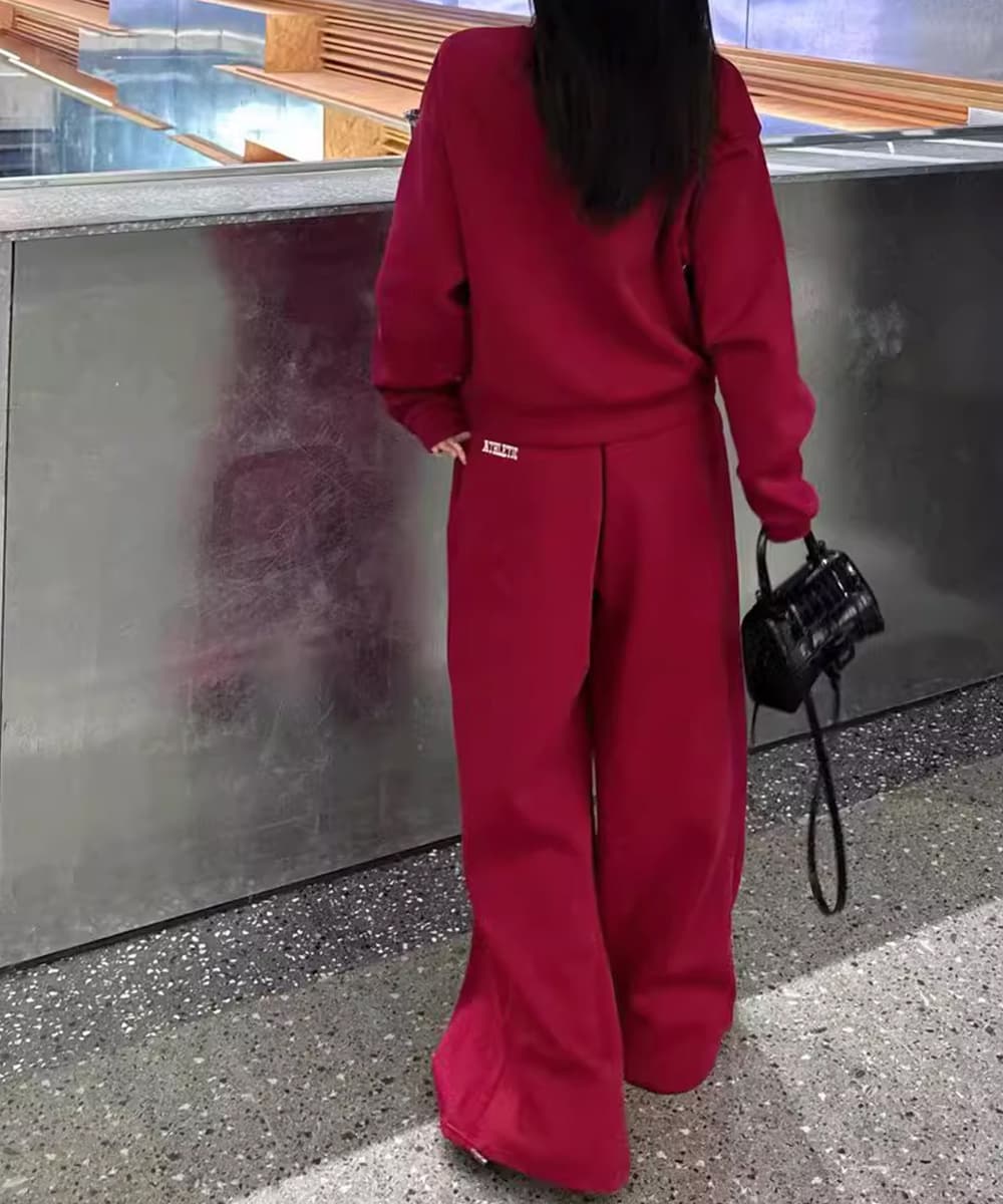 裏起毛カレッジロゴワイドパンツセットアップ上下組