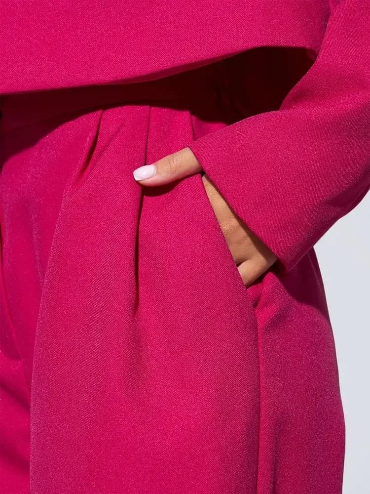 パンツセットアップ クロップドジャケットワイドパンツセット