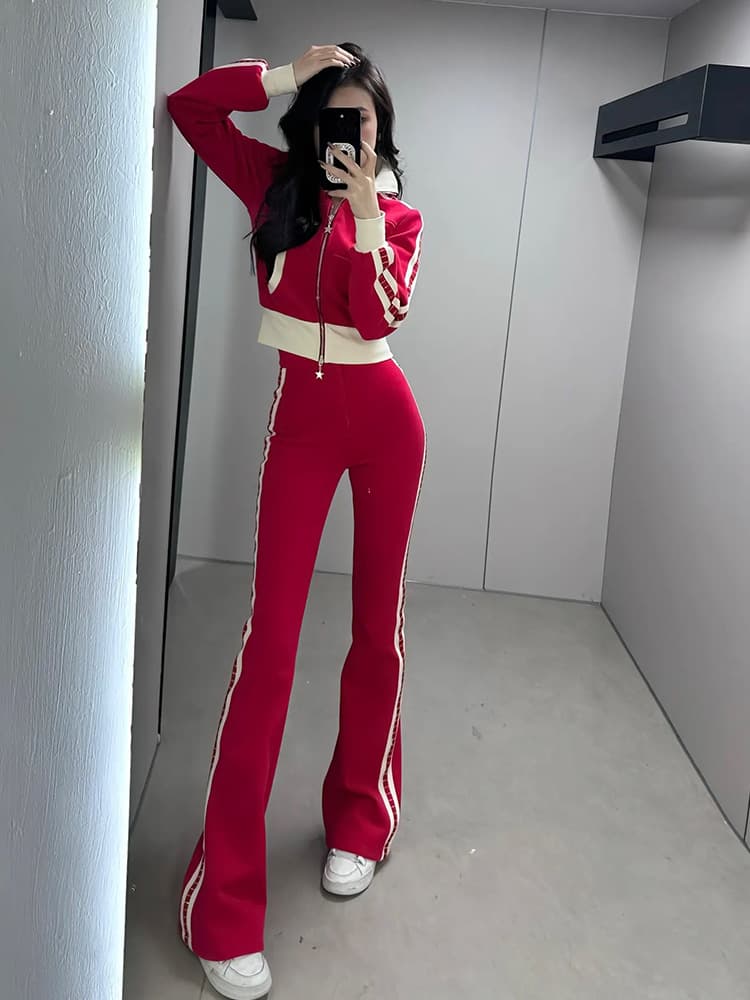 パンツセットアップ サイドラインワイドパンツセットアップ