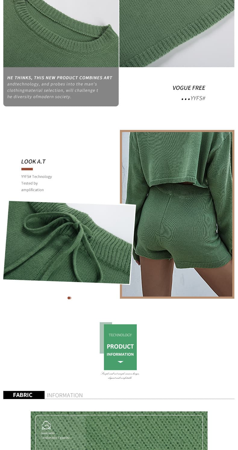パンツセットアップ ニット素材のクロップドトップス紐付きショートパンツ二点セット