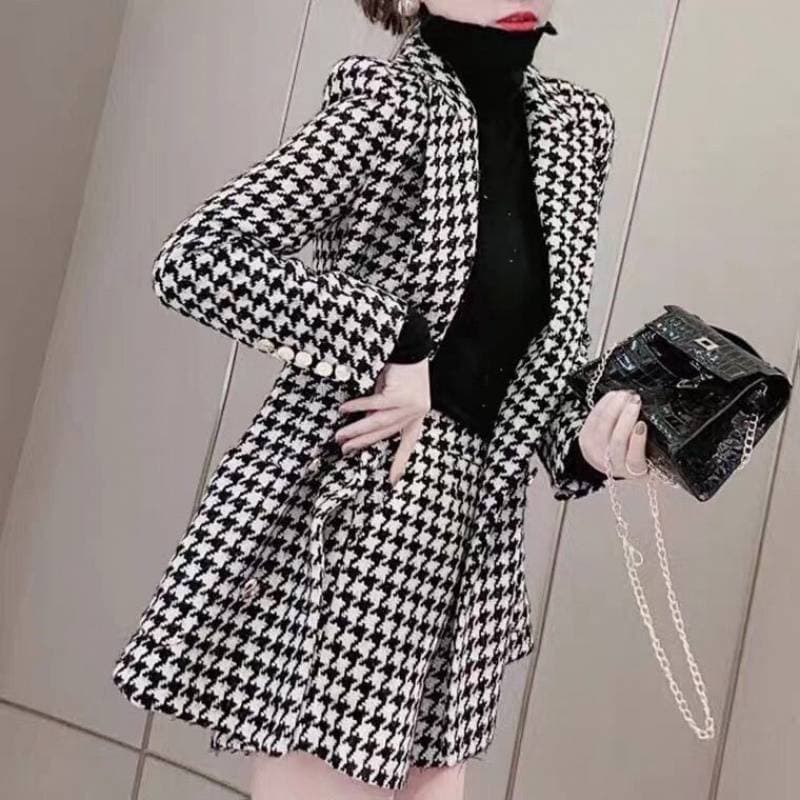 パンツセットアップ 千鳥格子ジャケットショートパンツセット