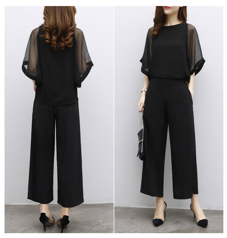 パンツセットアップ シアースリーブ ワイドパンツセットアップ