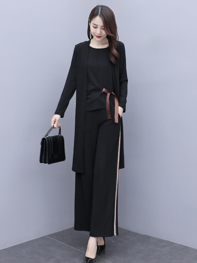 パンツセットアップ 三点セット プレッション ワイドパンツ