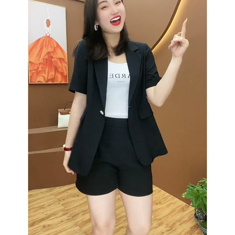 パンツセットアップ ゆったり半袖ジャケットショートパンツセット