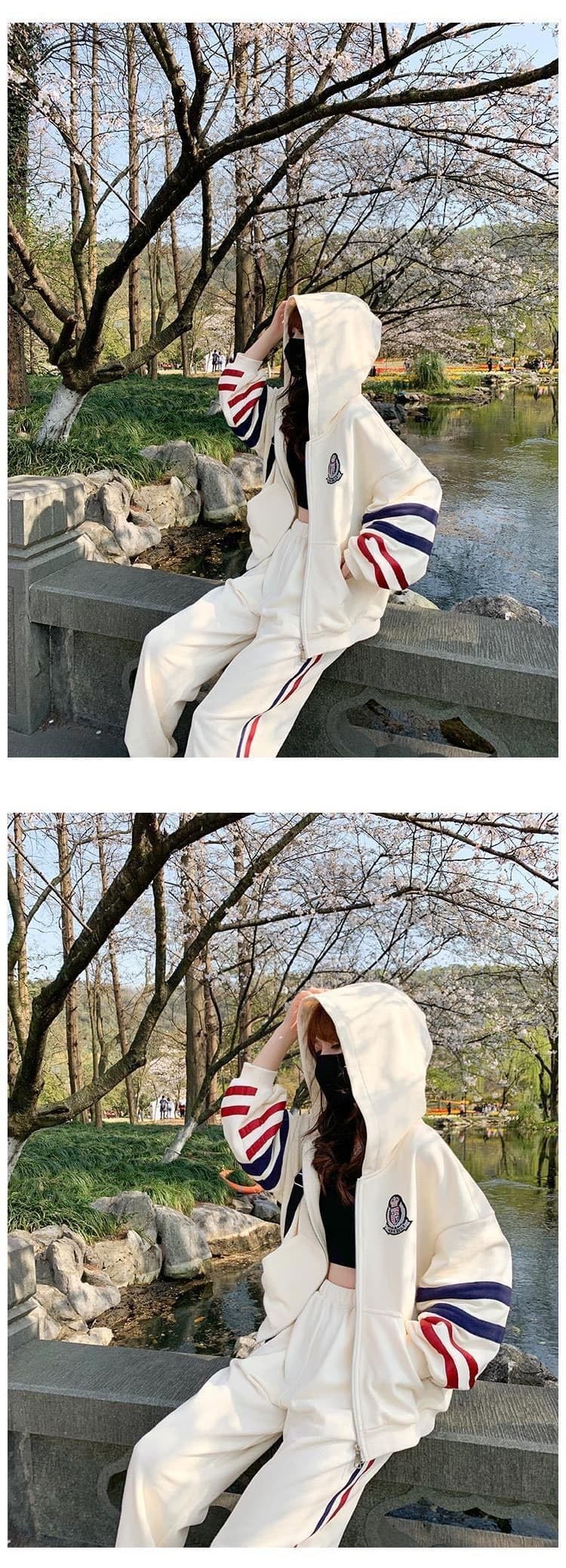パンツセットアップ スポーティフード付きワイドパンツセット