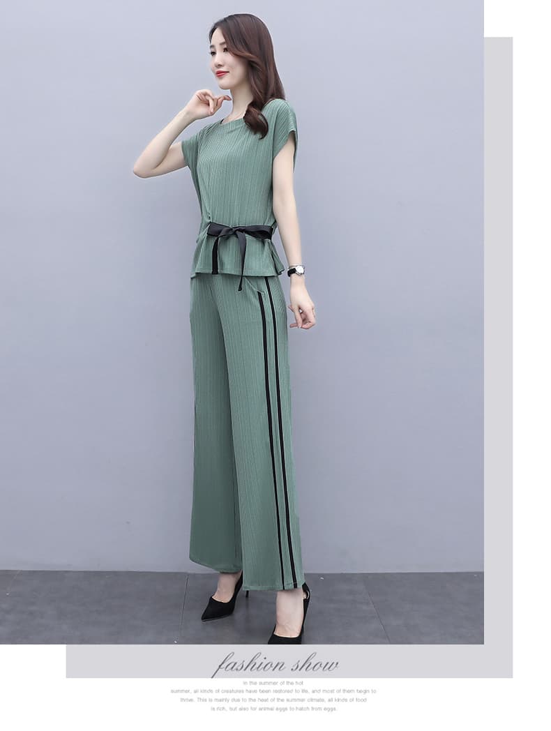 パンツセットアップ 三点セット プレッション ワイドパンツ