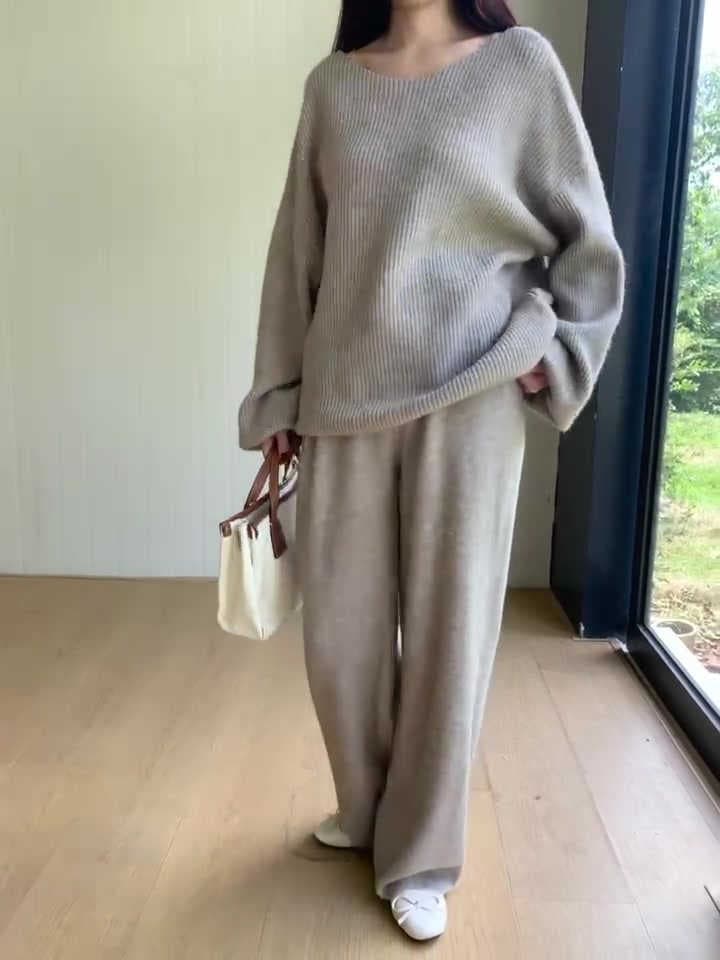 リラックス編み地ニット上下セット