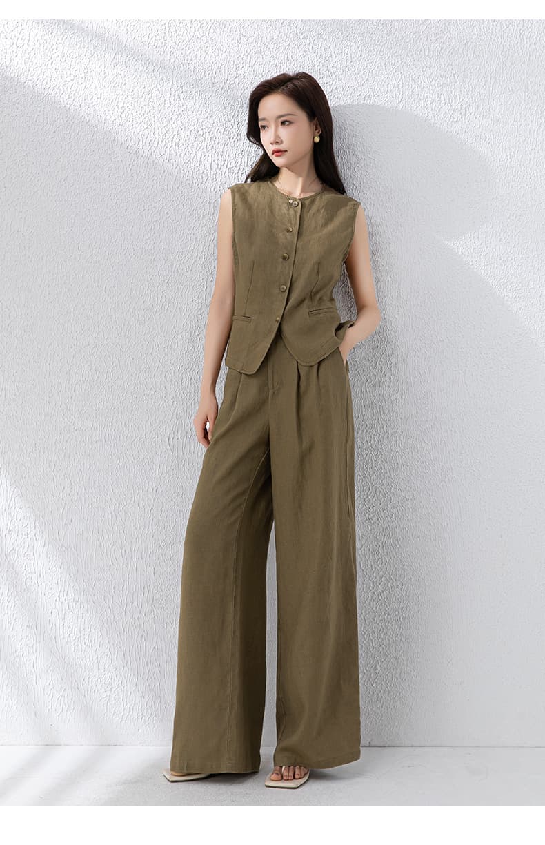 パンツセットアップ ノースリーブベスト付きワイドパンツセット