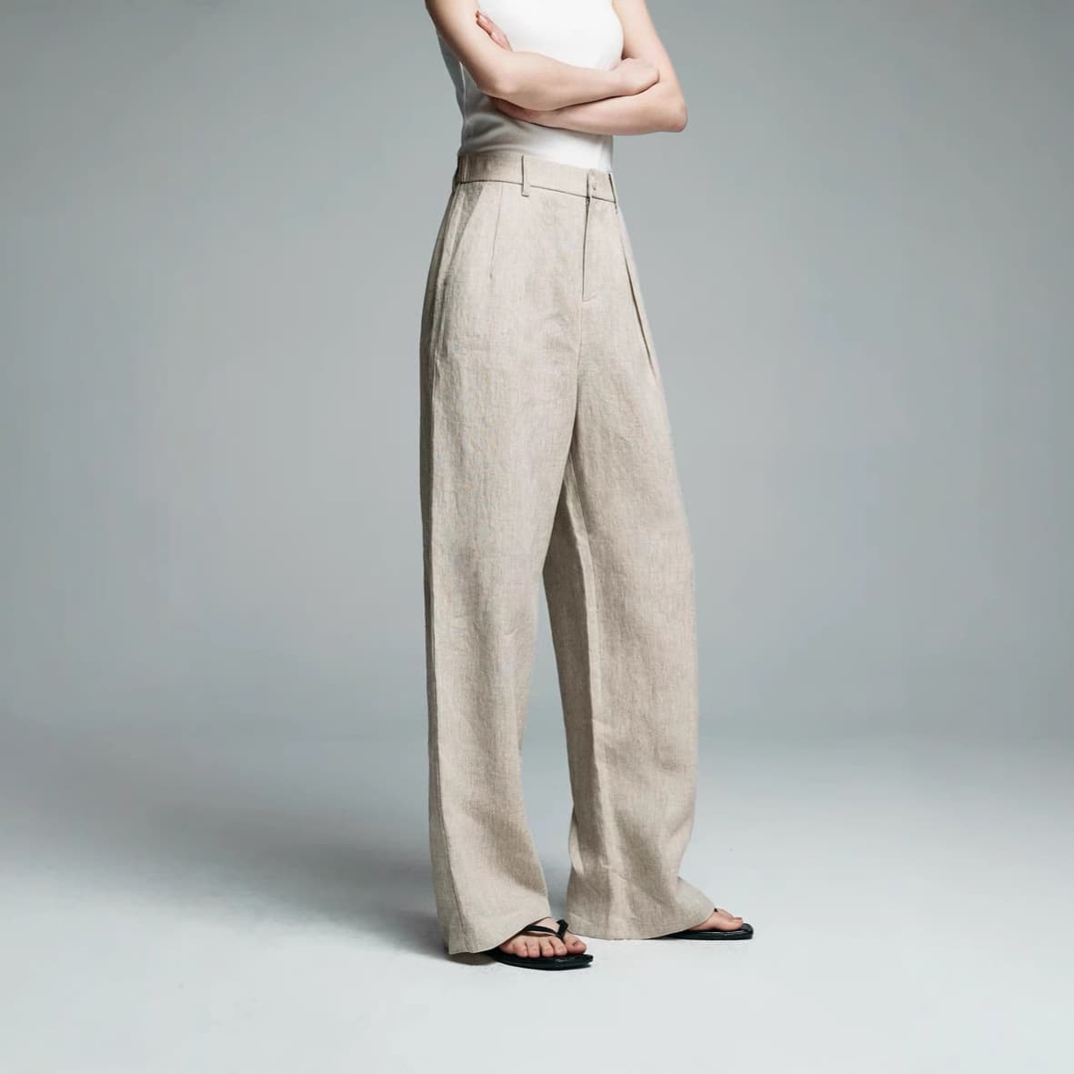 パンツセットアップ 麻混リネンワイドパンツセットアップ